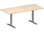 Schäfer Shop Genius Konferenztisch MODENA FLEX, Rechteck, T-Fuß Rechteckrohr, B 1800 x T 800 x H 650-850 mm, Ahorn/weißaluminium RAL 9006