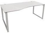Schäfer Shop Genius Freiformschreibtisch MODENA FLEX, Bügelfuß, manuell höhenverstellbar, Ansatz links, B 1800 mm, lichtgrau