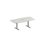 Schäfer Shop Genius Konferenztisch MODENA FLEX, 6-fach Anschluss, Boot, T-Fuß Rechteckrohr, B 2000 x H 650-850 mm, lichtgrau/weißalu
