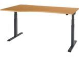 Schäfer Shop Select Schreibtisch ERGO-T 2.0, elektrisch höhenverstellbar, Freiform Ansatz links, T-Fuß, B 1800x H 640-1300 mm, Buche/anthrazit