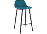 Barhocker, 2er-Set, B 500 x T 450 x H 950 mm, Fußstütze, gepolstert, schwarz, Stoffbezug petrol