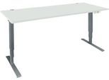 Schäfer Shop Genius Schreibtisch AERO FLEX, elektrisch höhenverstellbar, Rechteck, T-Fuß, B 1600 mm, lichtgrau/anthrazit + Memorypanel