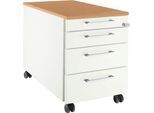 Schäfer Shop Select Rollcontainer 1233, 3 Schübe & 1 Utensilienauszug, Griff eckig, weiß/Buche-Dekor