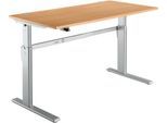 Schreibtisch Standard, elektrisch höhenverstellbar, Rechteck, C-Fuß, B 1600 x T 800 x H 725-1185 mm, Buche/weißaluminium RAL 9006