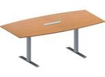 Schäfer Shop Genius Konferenztisch MODENA FLEX, 6-fach Anschluss, Boot, T-Fuß Rechteckrohr, B 2000 x H 650-850 mm, Buche/weißalu