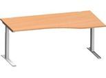 Schäfer Shop Genius Freiformschreibtisch MODENA FLEX, C-Fuß-Rechteckrohr, B 1800 mm, Ansatz rechts, Buche/weißalu