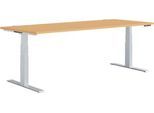 Schäfer Shop Genius Schreibtisch MODENA FLEX, elektrisch höhenverstellbar, Rechteck, T-Fuß, B 1800 x T 800 mm, Buche/weißalu