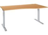 Schreibtisch ERGO-T 2.0, Freiform, Ansatz rechts, T-Fuß, B 1800 x T 1000/800 x H 675-895 mm, Buche/weißalu