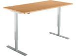 Schäfer Shop Select Schreibtisch Start Off, elektrisch höhenverstellbar, Rechteck, T-Fuß, B 1600 x T 800 x H 755-1255 mm, Buche/weißaluminium