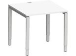 Schäfer Shop Genius Schreibtisch Modena Flex, Quadrat, 4-Fuß Rechteckrohr, B 800 x T 800 x H 650-850 mm, weiß/weißaluminium