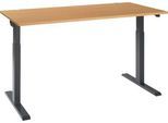 Schäfer Shop Select Schreibtisch ERGO-T 2.0, elektrisch höhenverstellbar, Rechteck, T-Fuß, B 1600 x T 800 x H 715-1205 mm, Buche/anthrazit