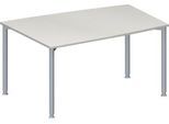 Schäfer Shop Genius Konferenztisch MODENA FLEX, Tonne, 4-Fuß Rundrohr, B 1400 x T 1000 x H 720-840 mm, lichtgrau/weißaluminium RAL 9006