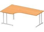Schäfer Shop Select Winkelschreibtisch COMBITEC, 90° Winkel links, C-Fuß, B 2000 x T 1200/800 x H 677-817 mm, Buche/weißalu