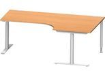 Schäfer Shop Genius Winkelschreibtisch MODENA FLEX 90°, Ansatz rechts, T-Fuß-Rundrohr, B 2000 mm, buche/weiß