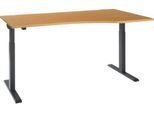 Schäfer Shop Select Schreibtisch ERGO-T 2.0, elektrisch höhenverstellbar, Freiform Ansatz rechts, T-Fuß, B 1800 x H 715-1205 mm, Buche/anthrazit