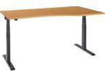 Schäfer Shop Select Schreibtisch ERGO-T 2.0, elektrisch höhenverstellbar, Freiform Ansatz rechts, T-Fuß, B 1800x H 640-1300 mm, Buche/anthrazit