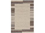 Wollteppich THEKO "Ehrwald TK-157", beige, B:60cm H:12mm L:90cm, Schurwolle, Teppiche, Wendeteppich, besonders flach, handgewebt, reine Wolle, mit Bordüre