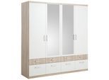Kleiderschrank PRIESS, weiß (struktureichefarben hell, weiß), B:185cm H:193cm T:56cm, Holzwerkstoff, Schränke, Kleiderschrank Drehtürenschrank