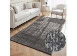 Teppich ELLE DECORATION "Prisma", silber grau, B:200cm H:5mm L:290cm, Baumwolle, Polyester, Teppiche, Teppich, Glanz-Effekt, Karo Design, Kachel-Optik, Wohnzimmer, Schlafzimmer,Flur