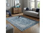 Teppich FLAIR RUGS "Antique Vintage-Muster", blau, B:200cm H:4mm L:290cm, Baumwolle, Kunstfaser, Teppiche, Teppich, Chenille Stil Teppich, Wohnzimmer, Schlafzimmer, Esszimmer