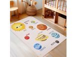 Kinderteppich AYYILDIZ TEPPICHE "PLAY 2019", beige, B:120cm H:8mm L:170cm, Polyamid, Teppiche, Kinderteppich, rutschhemmend, Motiv Weltall, Monde, Sonnensystem, Kurzflor