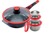Bratpfanne KING "Click-Grip", rot, H:9,5cm Ø:32cm, Pfannen, Bratpfanne, Induktion, mit Glasdeckel, abnehmbarer Pfannengriff, 32 cm