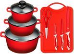 Topf-Set KING "ALUGUSS", rot, Töpfe, Glasdeckel, Induktion,Keramikantihaftbeschichtung