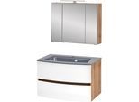 Waschtisch-Set WELLTIME "Kaunas", weiß (matt weiß, wotaneiche), B:80cm H:200cm T:49cm, Kastenmöbel-Sets, Breite 80 cm, Soft-Close-Funktion