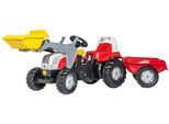 Tretfahrzeug ROLLY TOYS "rollyKid, Steyr CVT 6165", rot (weiß, rot), Tretfahrzeuge, KinderB:47cm H:55cm T:161cm, Kunststoff, Traktor mit Trailer und Lader, B:47cm H:55cm T:161cm
