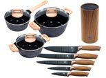 Topf-Set KING "»ESSENTIAL« Aluminiumguss, Induktion, Antihaftbeschichtung", schwarz, 7,5 l, Töpfe, inkl. 5 Küchenmesser, 1 Messerblock