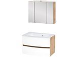Waschtisch-Set WELLTIME "Kaunas", weiß (matt weiß, wotaneiche), B:80cm H:200cm T:49cm, Kastenmöbel-Sets, Breite 80 cm, Soft-Close-Funktion