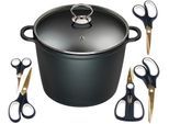 Suppentopf KING, schwarz, B:26cm H:18cm L:33cm Ø:24cm, Töpfe, Suppentopf, Kochtopf 7LØ24cm +Glasdeckel, Induktion, Keramikbeschichtung