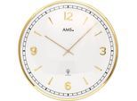 Funkwanduhr AMS "F5609", gold (goldfarben), Wanduhren, B/H/L: 5cm, Quarzuhr, Ø ca. 40 cm, Arbeitszimmer, Wohnzimmer, Esszimmer, Küche
