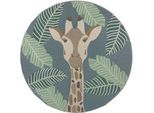 Teppich FLAIR RUGS "Eric Giraffe", blau, H:2mm Ø:160cm, Kunstfaser, Teppiche, Teppich, Outdoor geeignet