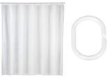 Duschvorhang "»Nes«", weiß, B:180cm H:200cm, Kunststoff, Polyester, SCHÖNER WOHNEN-KOLLEKTION, Duschvorhänge, aus recyceltem Polyester, wasserabweisend, Weiß, 16 Duschvorhangringe