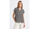 Shirtbluse STREET ONE, Damen, Gr. 46, blau (tiefblau), Stoff, 100% Viskose, bedruckt, normal normal, Rundhals, Bündchen, Blusen, aus softer Viskose