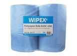 WIPEX Basic-Line Putzpapier, 2-lagig, perforiert, hohe Saugfähigkeit, 100 % Zellstoff, blau, 2 Rollen mit jeweils 500 Tüchern