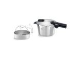 Fissler Schnellkochtopf Vitaquick® Premium, Silber, Edelstahl, Metall, 4,5 L, 18 cm, Handmade in Germany, Druckregelventil, Sicherheitsventil, Sicherheitsdichtung, Sicherheitsverschluss, Gegengriff, Kochen, Töpfe, Schnellkochtöpfe