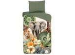 Bettwäsche , Grün, Multicolor , Textil , Tier , 140x200 cm , Oeko-Tex® Standard 100, BCI (Better Cotton Initiative) , atmungsaktiv , Heimtextilien, Bettwäsche & Leintücher, Bettwäsche, Satin-Bettwäsche
