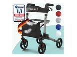 ELONEO Rollator faltbar und leicht mit Sitz, Leichtgewicht-Reiserollator aus Aluminium, Gehhilfe 8-fach höhenverstellbar, Laufhilfe 3-fach faltbar für Kofferraum, Tasche & Schirmhalter Anthrazit