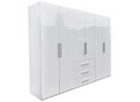 Carryhome Kleiderschrank, Weiß, Weiß Hochglanz, Holzwerkstoff, 7 Fächer, 3 Schublade(n) Schubladen, 294x219x59 cm, in verschiedenen Größen erhältlich, Holzdekoren erhältlich, Schlafzimmer, Kleiderschränke, Drehtürenschränke