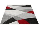 Teppich MERINOS "Thales 6100", bunt (grau, rot), B:140cm H:10mm L:200cm, Polyester, Teppiche, Teppich, Kurzflorteppich mit Konturenschnitt, Wohnzimmer