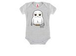 Body LOGOSHIRT "Harry Potter - Hedwig", Mädchen, Gr. 50/56, EURO-Größen, grau (grau, meliert), 93% Baumwolle, 7% Polyester, unifarben, kurz, Rundhals, Bodys Body, mit niedlichem Eulen-Motiv