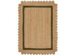 Teppich FLAIR RUGS "Grace aus Jute mit Muschelrandsaum", grün, B:160cm H:7mm L:230cm, Jute, Teppiche, Teppich, aus 100% Jute, fußbodenheizungsgeeignet, mit Bordüre