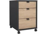 Mid.you Rollcontainer , Grau, Eichefarben , Metall , Holzoptik , 3 Schubladen , 40.8x60.8x48.2 cm , Büromöbel, Schreibtischcontainer, Rollcontainer
