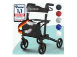 ELONEO Rollator faltbar und leicht mit Sitz, Leichtgewicht-Reiserollator aus Aluminium, Gehhilfe 8-fach höhenverstellbar, Laufhilfe 3-fach faltbar für Kofferraum, Tasche & Schirmhalter Schwarz