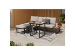 Ambia Garden Dining-Loungeset , Grau, Naturfarben, Schwarz , Holz, Metall , Akazie , vollmassiv , 219x147 cm , Gartenmöbel, Gartengarnituren, Gartenmöbel-Sets