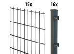 Doppelstabmattenzaun GARDEN 'N' MORE "Standard", grau (anthrazit), H:100cm L:30cm, Kunststoff, Stahl, Zaunelemente, 15 Elemente für 30 m, LxH: 200 x 103 cm, mit 16 Pfosten