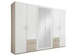 Mid.you Drehtürenschrank Wimex Freiburg, Weiß, Eiche, Glas, Holzwerkstoff, 3 Fächer, 4 Schublade(n) Schubladen, 270x210x58 cm, Schlafzimmer, Kleiderschränke, Drehtürenschränke