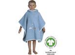 Badeponcho WÖRNER "Dinofamilie", blau (stahlblau), L:60cm, Baumwolle, Hausmäntel, maschinenwaschbar, trocknergeeignet